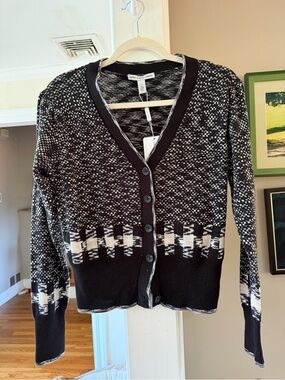 Autumn Cashmere Black and White Patterned V-Neck Button Cardigan